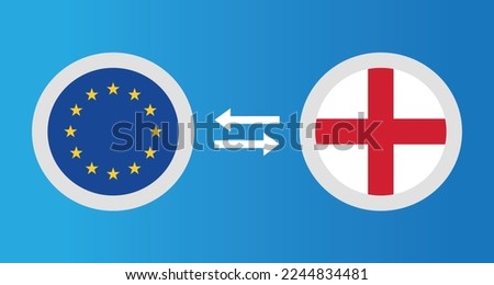 round icons with European Union and England flag exchange rate concept graphic element Illustration template design
