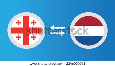 round icons with Georgia and Netherlands flag exchange rate concept graphic element Illustration template design
