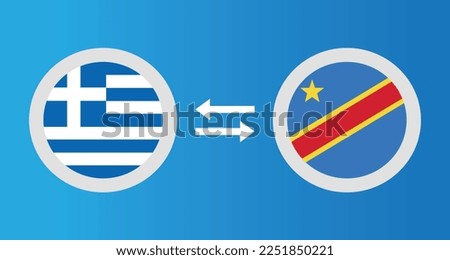 round icons with Greece and Democratic Congo flag exchange rate concept graphic element Illustration template design
