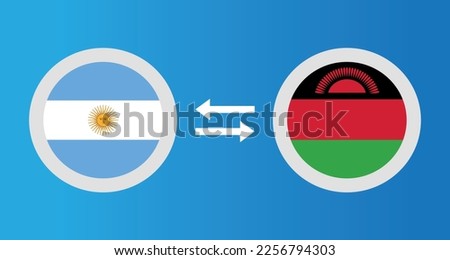 round icons with Argentina and Malawi flag exchange rate concept graphic element Illustration template design
