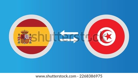 round icons with Spain and Tunisia flag exchange rate concept graphic element Illustration template design
