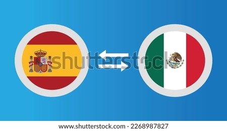 round icons with Spain and Mexico flag exchange rate concept graphic element Illustration template design
