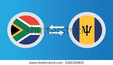 round icons with South Africa and Barbados flag exchange rate concept graphic element Illustration template design
