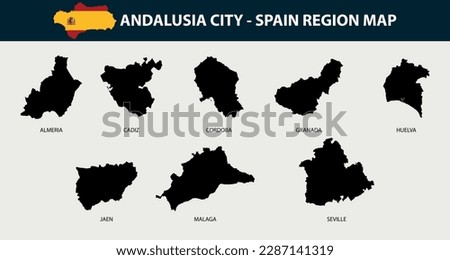 Map of Andalusia city province set - Spain region outline silhouette graphic element Illustration template design
