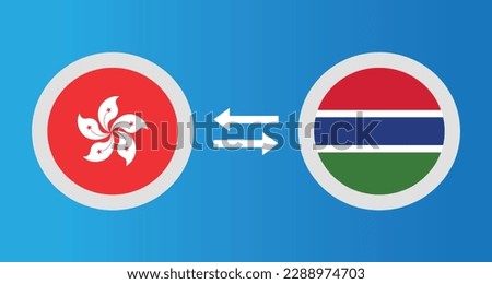 round icons with Hong Kong and Gambia flag exchange rate concept graphic element Illustration template design
