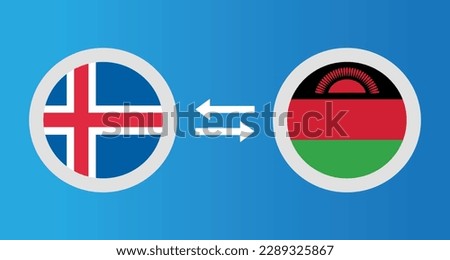 round icons with Iceland and Malawi flag exchange rate concept graphic element Illustration template design
