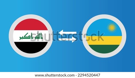 round icons with Iraq and Rwanda flag exchange rate concept graphic element Illustration template design
