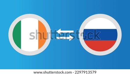 round icons with Ireland and Russia flag exchange rate concept graphic element Illustration template design
