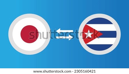 round icons with Japan and Cuba flag exchange rate concept graphic element Illustration template design
