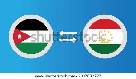 round icons with Jordan and Tajikistan flag exchange rate concept graphic element Illustration template design
