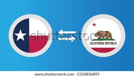 round icons with Texas and Califonia flag - United States region exchange rate concept graphic element Illustration template design
