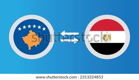 round icons with Kosovo and Egypt flag exchange rate concept graphic element Illustration template design
