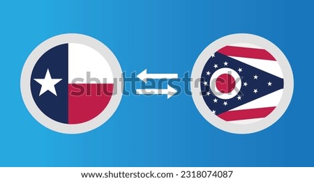 round icons with Texas and Ohio flag - United States region exchange rate concept graphic element Illustration template design
