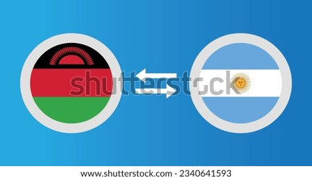 round icons with Malawi and Argentina flag exchange rate concept graphic element Illustration template design
