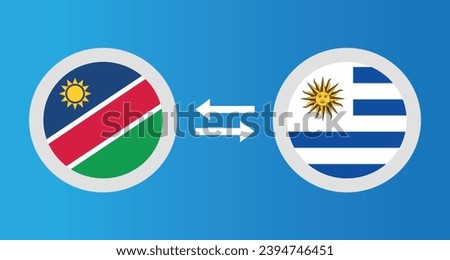 round icons with Namibia and Uruguay flag exchange rate concept graphic element Illustration template design
