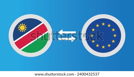 round icons with Namibia and European Union flag exchange rate concept graphic element Illustration template design
