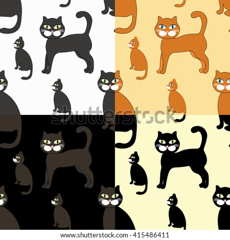 Set Of Black Cats For Postcards Vector Illustration - 415486411