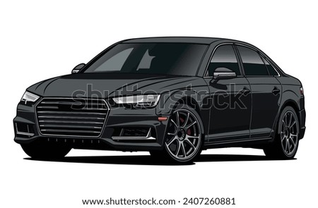 Luxury premium realistic sedan coupe sport colour black elegant new 3d car urban electric rs7 r8 a5 power style model lifestyle business work modern art design vector template isolated background