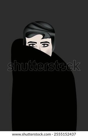 Similar – Image, Stock Photo Stylish black lady hiding behind curtain at home