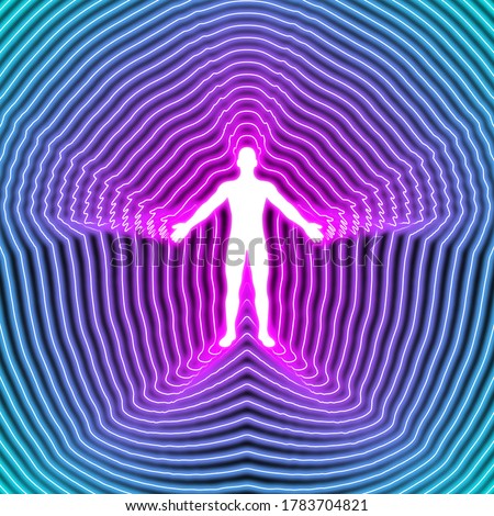 human body soul aura neon glow blue and pink black background silhouette chakra vital energy concept mind esotericism psychology ストックフォト © 
