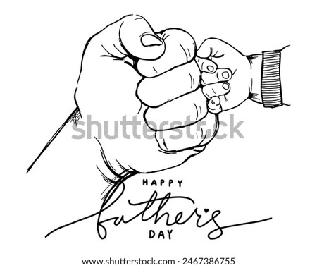 Happy Father's Day vector design with dad and children silhouettes, My dad my hero, greeting card with a nice message of Father's Day.