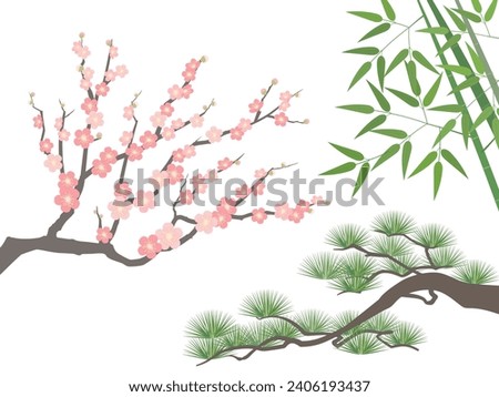 Vector illustration of pine, bamboo, and plum