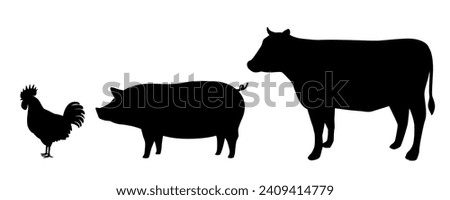 Silhouette illustration of chicken, pig, and cow