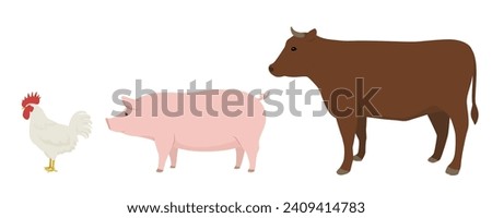 Vector illustration of chicken, pig, and cow