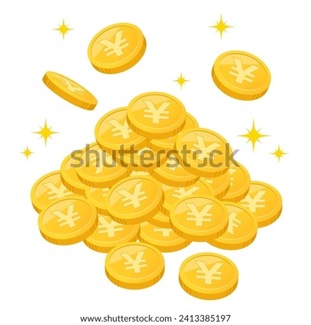Image of golden yen coins piling up