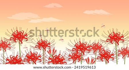 Red spider lily and dragonfly background sunset (2:1)