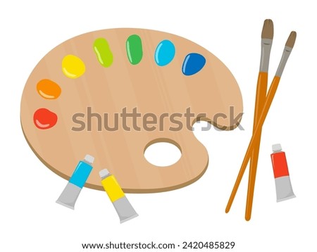 Art supplies (palette, paints, brushes)