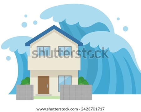Illustration of a house hit by a tsunami