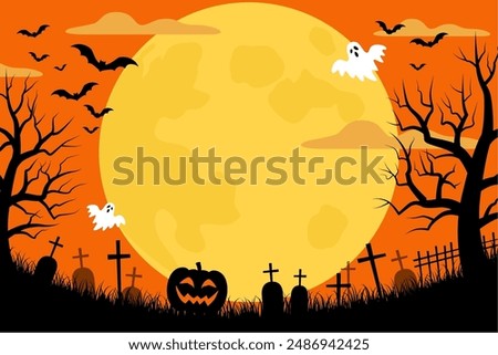 Halloween background of a full moon night_vector illustration (2:3)