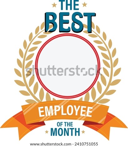 An award badge for the best employee of the month with a laurel wreath and a ribbon banner.