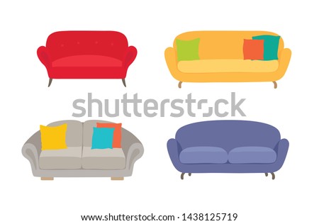 Sofa colored vector set. Comfortable couch collection isolated on white background for interior design. Collection of sofa illustration