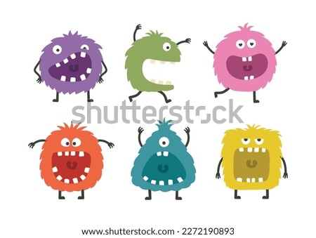 Funny colorful monsters with big open mouth.