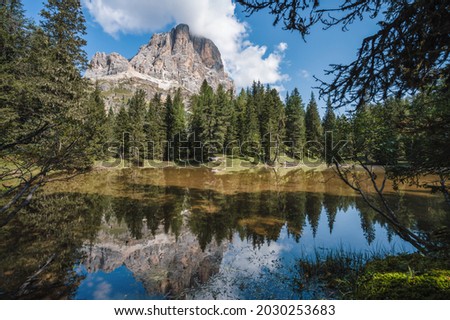 Similar – Image, Stock Photo Tofana di Rozes reflected in small pond on Passo Falzarego, Dolomites in the Province of Belluno, Veneto, Italy