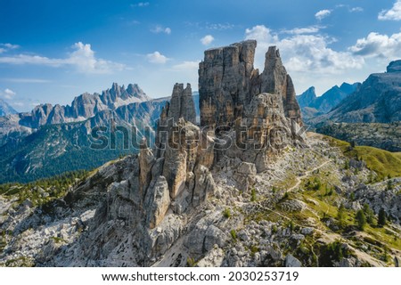 Similar – Image, Stock Photo View of Cinque Torri in the Dolomites