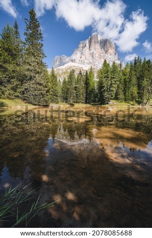 Similar – Image, Stock Photo Tofana di Rozes reflected in small pond on Passo Falzarego, Dolomites in the Province of Belluno, Veneto, Italy