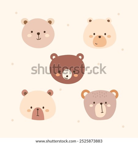 Cute Hand Drawn Bear Face Character Vector Illustration