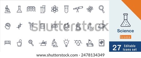 Science Editable Stroke Icon. Containing biology, laboratory, experiment, scientist, research, physics, chemistry and more icons. Science education symbol. Editable Outline icon