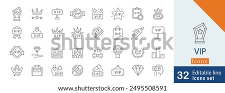 VIP Related Line art Icons set. luxury, special, elite, star, award, top-tier, superior and more editable line art .