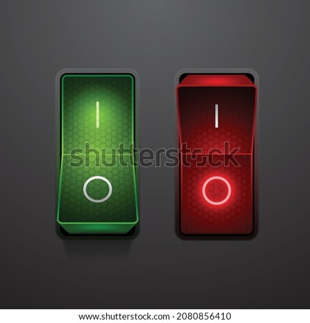 Green and red switch buttons, vector illustration of a toggle switch buttons with glowing effect