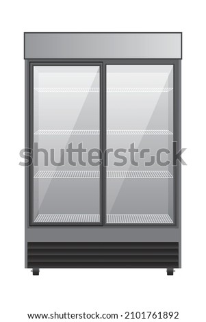 Industrial refrigerator with empty shelves on a plain background, vector illustration of a market fridge