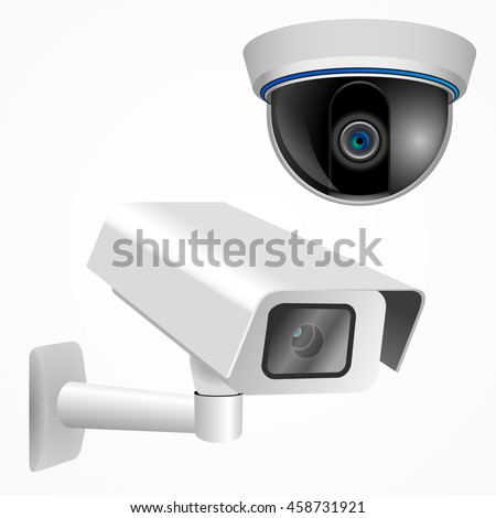 CCTV set, vector illustration, videocam, isolated on white
