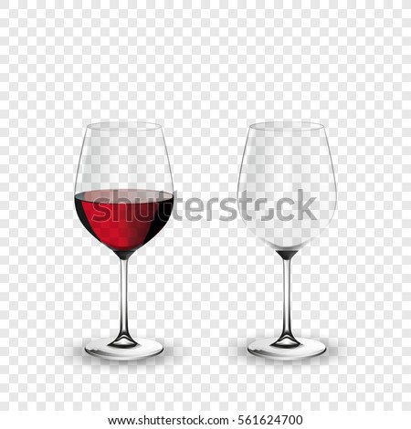Wine glass, empty and with red wine, transparent vector illustration, eps 10, isolated