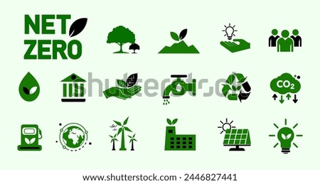 Net zero and carbon neutral concepts Net zero greenhouse gas emissions target with green and black health center icon on gray background.