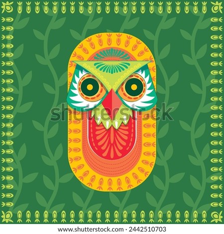 Happy Bengali New Year, Pohela Boishakh, Suvo Noboborsho, Bengali Traditional folk Design. Colorful Background and mask of Owl. motifs. Illustration Of Pohela Boishakh. wishing for a Bengali New Year.