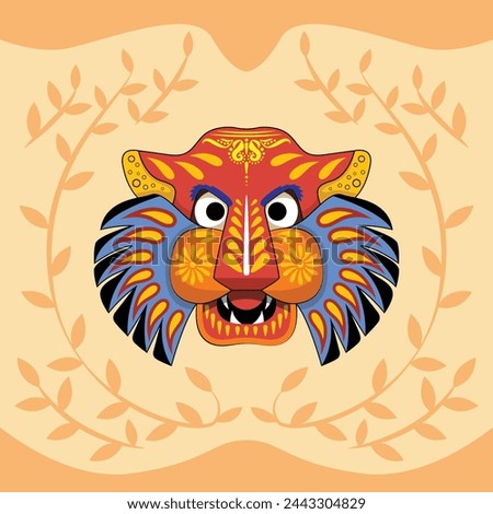 Happy Bengali New Year, Pohela Boishakh, Suvo Noboborsho, Bengali Traditional folk Design. Colorful Background, Mask of Tiger motifs. Illustration Of Pohela Boishakh. wishing for a Bengali New Year.