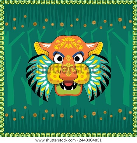 Happy Bengali New Year, Pohela Boishakh, Suvo Noboborsho, Bengali Traditional folk Design. Colorful Background, Mask of Tiger motifs. Illustration Of Pohela Boishakh. wishing for a Bengali New Year.